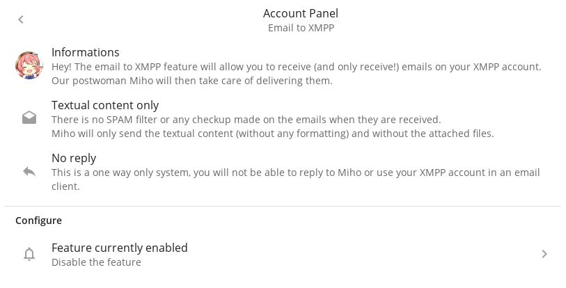 The Email to XMPP feature