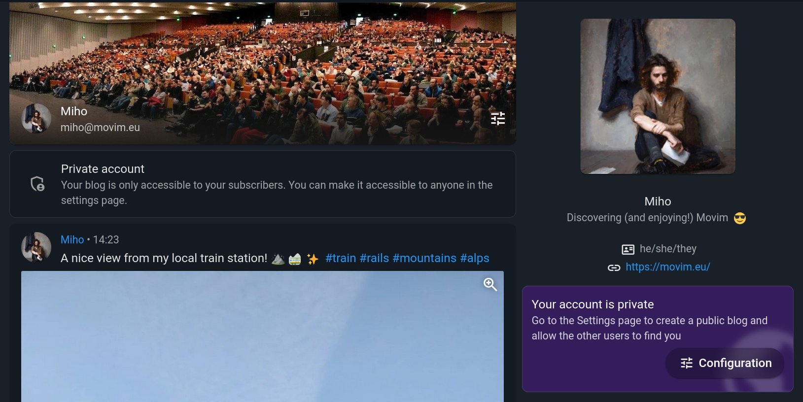 Info boxes about the account privacy
